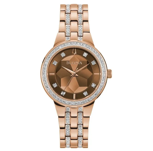 BULOVA 98L266 Phantom 120 Swarowski Crystals Rose Gold Tone Ladies Watch $425