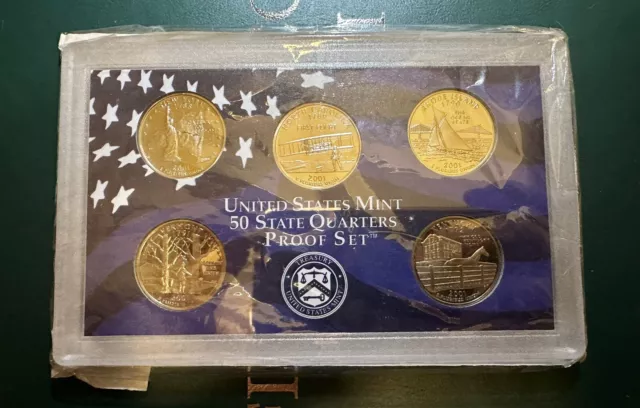 2001 United States Mint 50 State Quarters Proof 5 Coin Set Mint