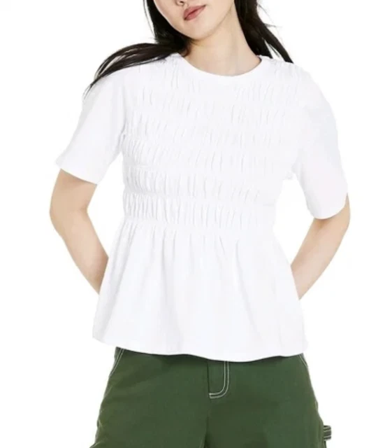 Sandy Liang for Target white top tee shirt stretch smocked bodice M new no tags