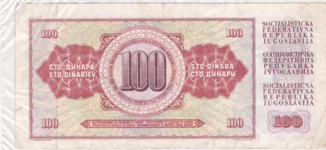 100 Dinar / Dinarjev /Dinara Banknote Jugoslawien 16.05.1986**Guter Zustand** 2