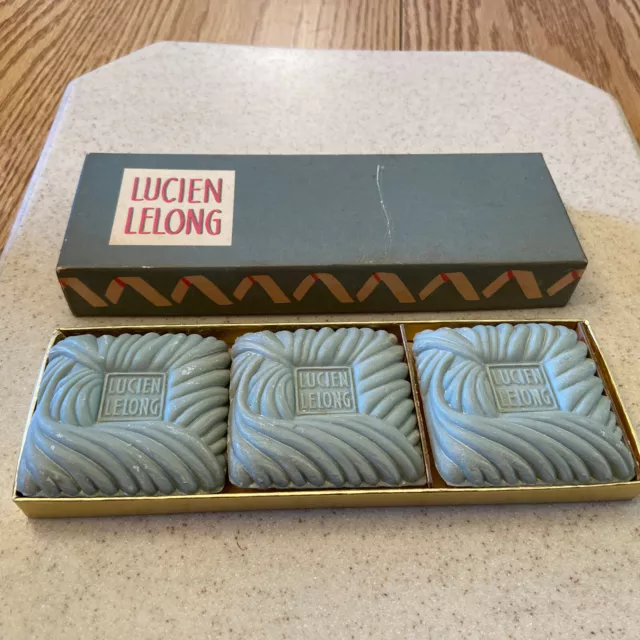 Vintage Lucien LeLong Set of 3 Perfume Soaps in Box Sweet Pea Fragrance #H