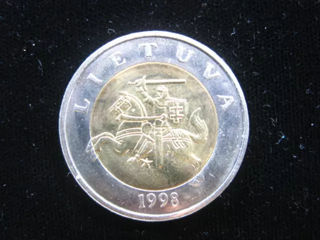 Lithuania 5 Litai 1998 Lietuva Horse Rider Bimetallic Unc 7072# Money Coin