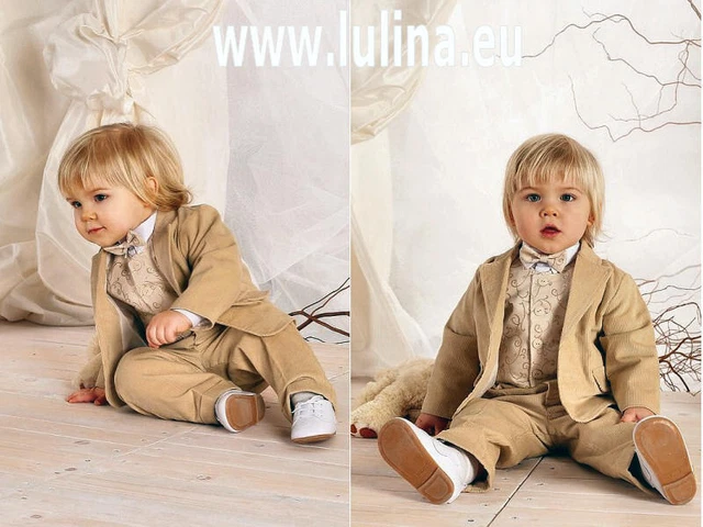 Abito da battesimo bambino beige in velluto vestito cerimonia maschietto cd 1024