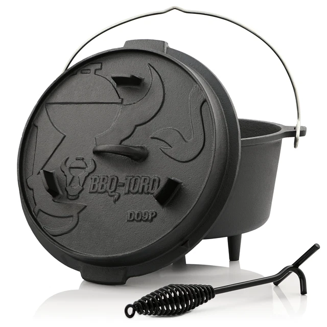 BBQ-TORO Dutch Oven 9 QT Premium Gusstopf Gusseisen Bräter 9L mit Deckelheber