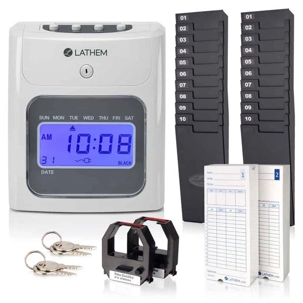 (BRAND NEW) Lathem 400E-KIT Top-Feed Electronic Time Clock Bundle White