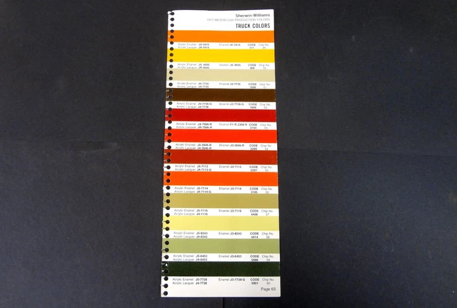 1977 I-H TRUCK Paint Color Chip Chart Sheet Sample Chips Pickup ...