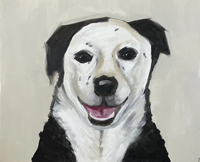 ORIGINAL OIL PAINTING Happy Shepherd Dog Portrait Artwork On Canvas