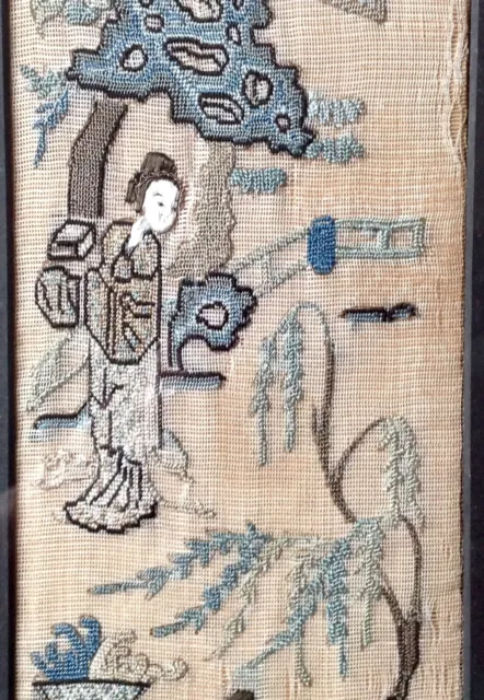 Antique Japanese Silk Embroidered Panel, Geisha Girls, Trees & Fauna