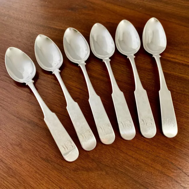 (6) JOHN MCMULLIN COLONIAL COIN SILVER DESSERT SPOONS PHILADELPHIA c.1810
