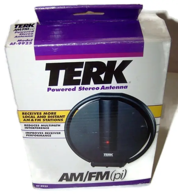 New TERK Powered Stereo Antenna, AM/FM (pi), Model AF-9925, Gamma-Loop, Open box