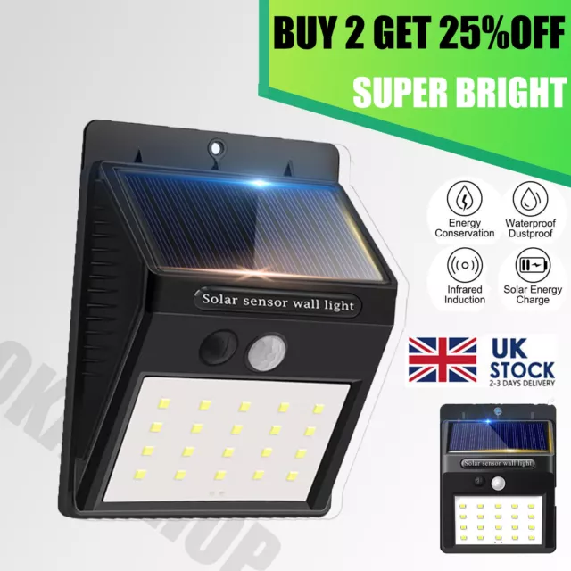 Solar Power PIR Motion Sensor Wall Lights LED Outdoor Garden Security Lamp UK