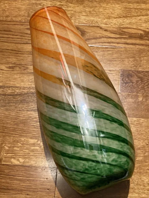 Glass decorative Vase Green and Orange 15” height