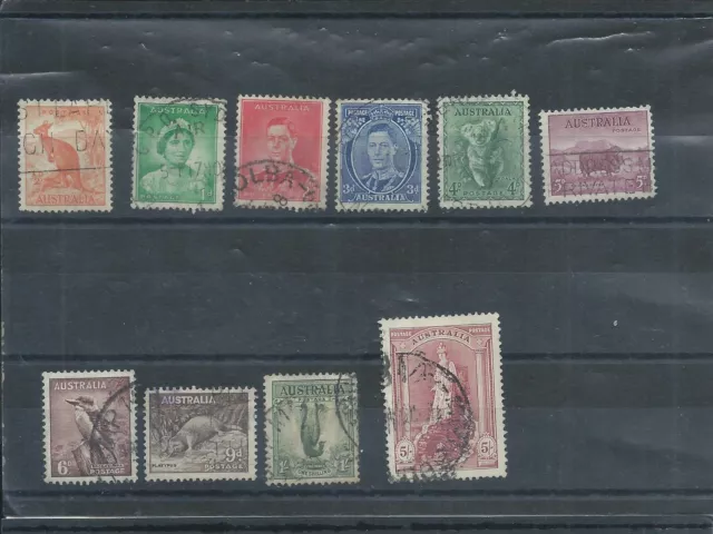 Australia stamps.  Some of 1937 etc series perf 13 1/2 x 14 to 5s used  (K793)