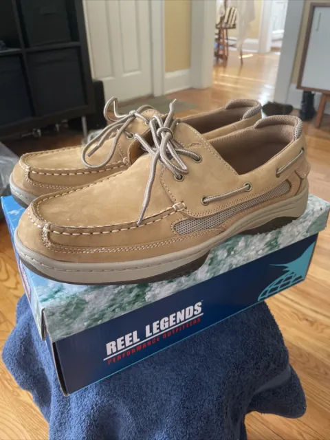 REEL LEGENDS MENS Atlantic Boat Shoes Parchment Tan New in Box
