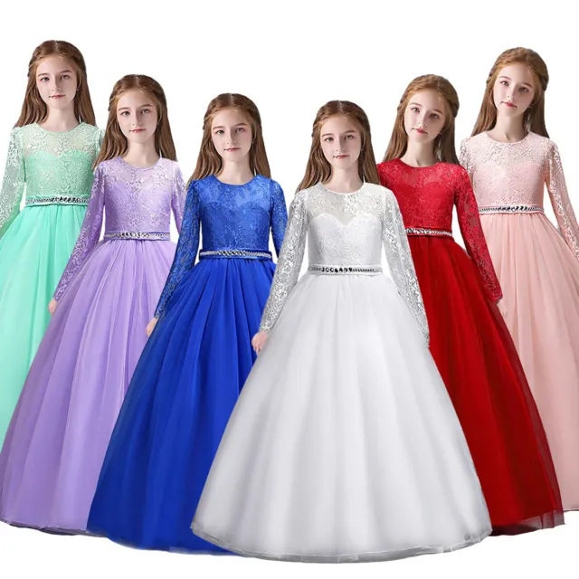 Kids Princess Long Dresses Bridesmaid Flower Girls Maxi Dress Wedding Party Gift 2