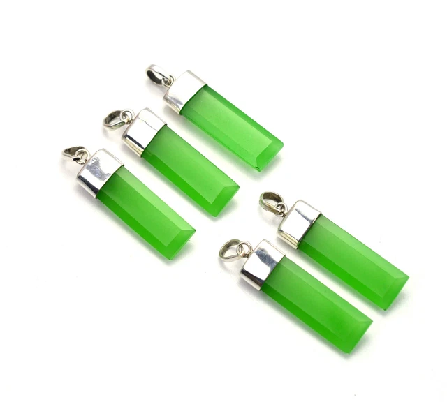 WHOLESALE 5PC 925 SOLID STERLING SILVER FACETED GREEN JADE PENDANT LOT l526