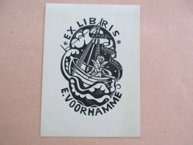 Ex-Libris Wood Engraving The Boat On Water E. Voorhamme