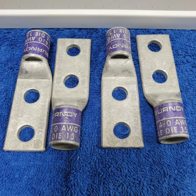 Two-Hole Compression Lugs 4/0 AWG 3/8 Stud N200 Burndy YA28L 2TC38 Purple (4 pc)