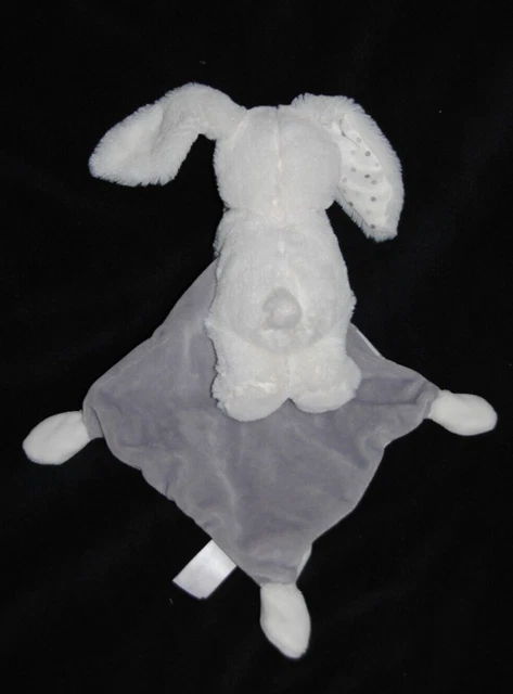 Doudou peluche lapin blanc mouchoir pois gris Bébé  POMMETTE Inter Etat NEUF 2