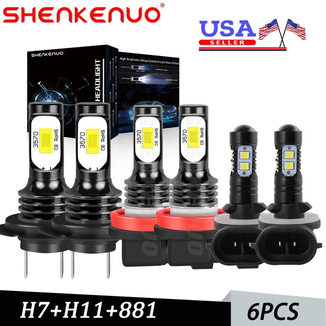SHENKENUO LED Headlight & Fog Light Combo Kit – Kia Sorento 2014-2015 – 6x H7/881 6000K