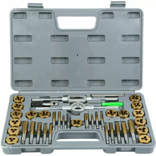 40 pc Tap and Die Set Titanium Thread Renewing Tools SAE