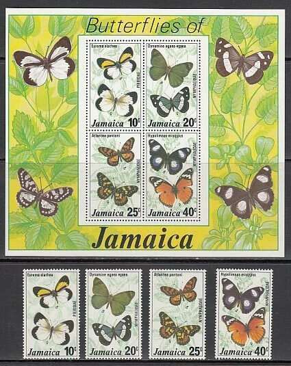 Jamaïque - Courrier Yvert 431/4 + H 10 MNH Faune Papillons
