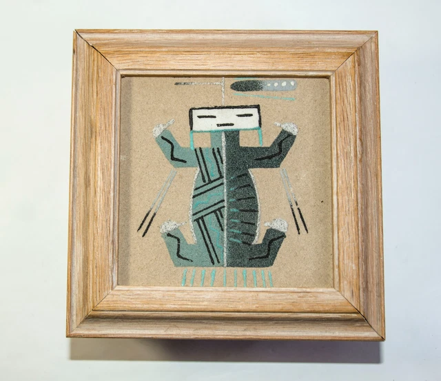 NATIVE AMERICAN NAVAJO Yei Water Creature Sand Painting Wood Jewelry