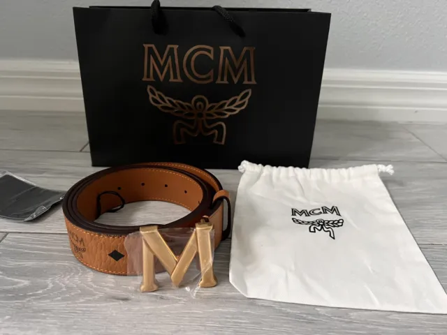 100% Authentic New Men Mcm Black Logo Embossed Accent Mcm Belt One Size