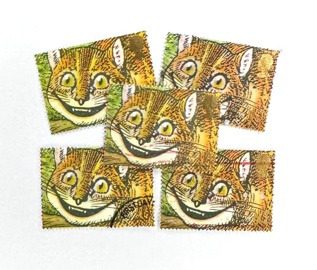 5 x Cheshire Cat used Postage Stamps from Great Britain - Alice in Wonderland