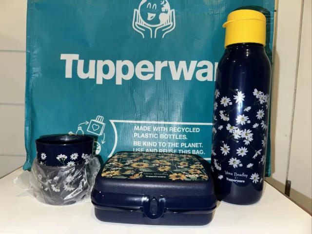 Tupperware/Vera Bradley Daisy Noc Set Eco Bottle Snack Cups Sandwich Keeper