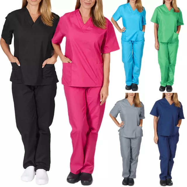 Unisexe Extensible Jogger Gommage Ensemble Solide Haut Col V Hommes Femme Nur 》