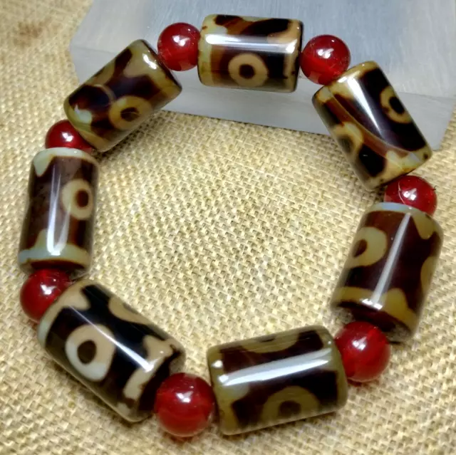 Old Tibetan Dzi Beads Ancient Agate Amulet Hand Catenary Blessed By Tibetan Lama