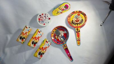 Lot of 7 Vintage Tin Toy Litho Noise Makers by U.S. Metal Toy Mfg Co.