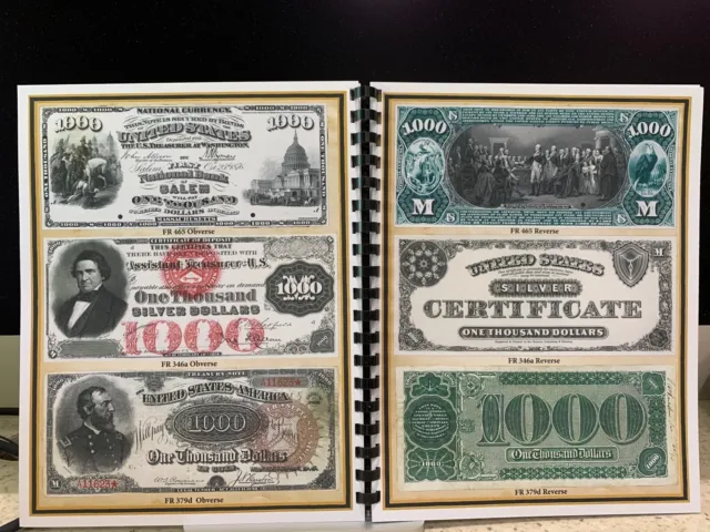 High Denomination LargeSize US Currency BOOK 8-1/2 X 11" $100,000 thru $500 only