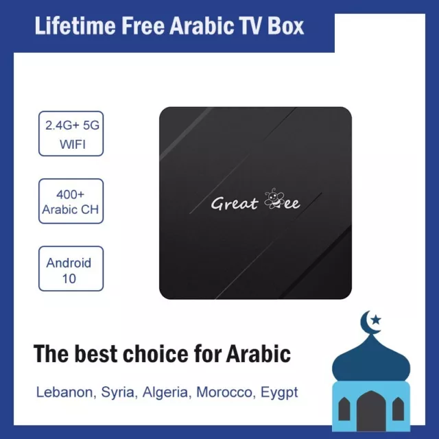 Great Bee Arabic TV Box 2024 New Lifetime Free 2+16G 4K 5G Wireless Smart TV Box