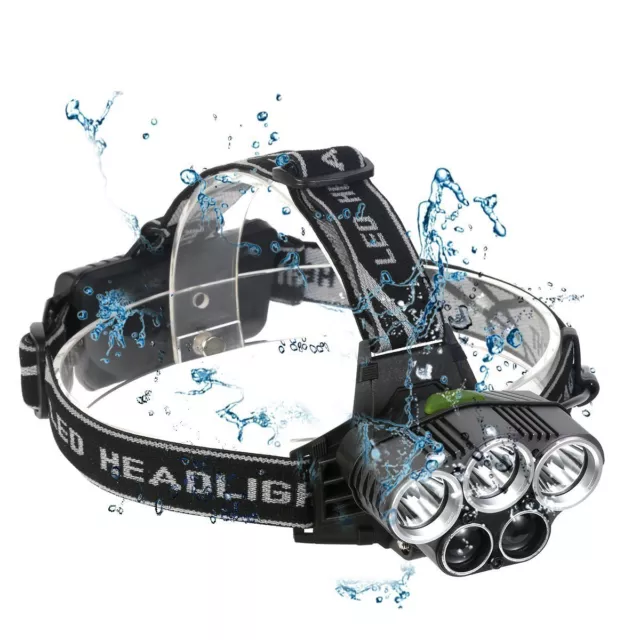 Headlamp 100000LM 5 x T6 LED Zoom Rechargeable Head Torch Light Lamp camping UK