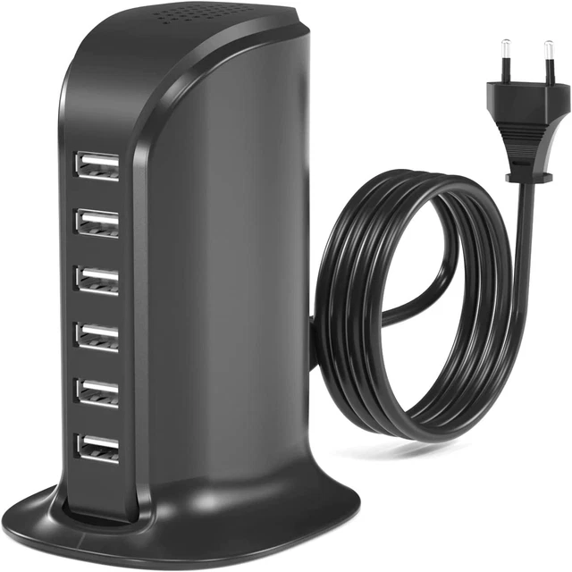 Caricatore USB con 6 Porte da Tavolo per Smartphone Tablet Stazione di Ricarica