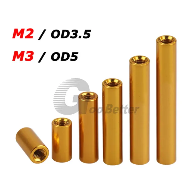 M2 M3 Aluminum Threaded Sleeve Stud Round Standoff Pillar Connector Nut Golden