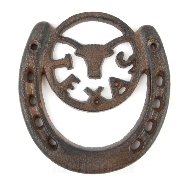 Texas Longhorn Lucky Horseshoe Wall Plaque Sign Cast Iron Rustic Western Decor