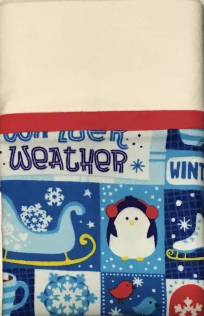 NEW Flannel Pillow Case Winter Wonderland Snow Penguins FREE SHIPPING