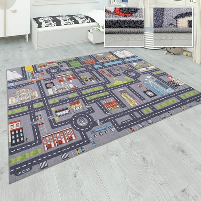 Tappeto da Gioco per la Camera dei Bambini Dimensione:120x170 cm Tappeto per Bambini in Grigio con Escavatore Cantiere Gru 