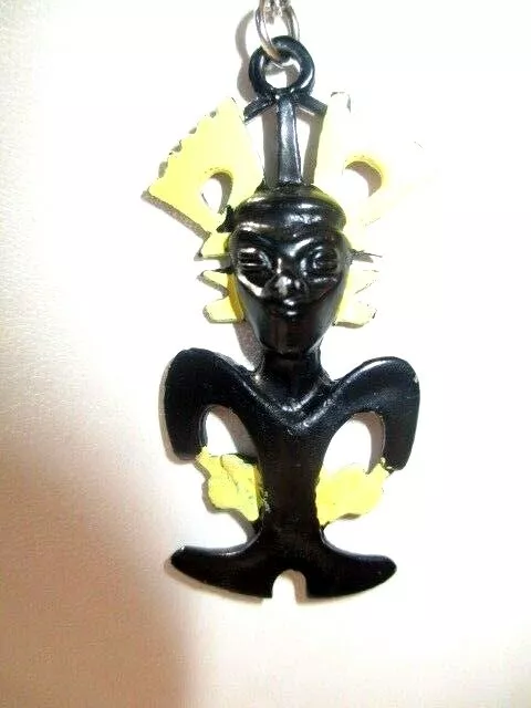 Vintage Necklace Pendant Tribal Black Africa Man Idol Figural Carved Metal