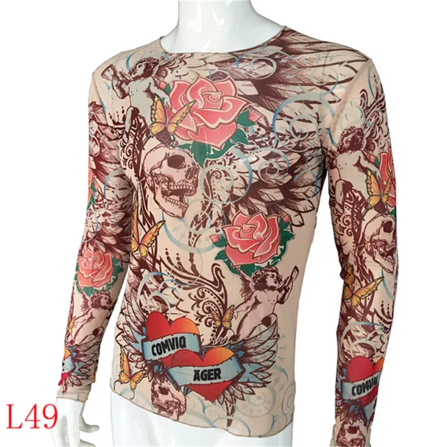 Tattoo T-Shirt Rose Long Sleeve Skeleton Skull Unisex Tops Plus Size Tops