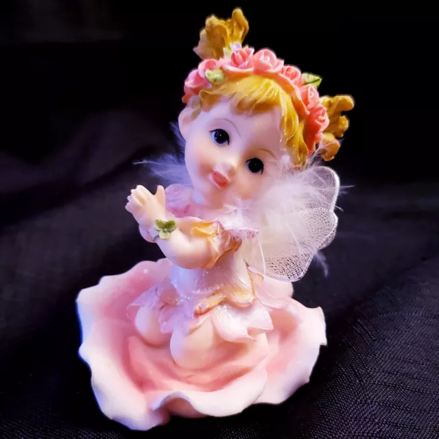 Vintage Montefiori Collection Girl Fairy Floral Angel Figurine On Rose 3.75”