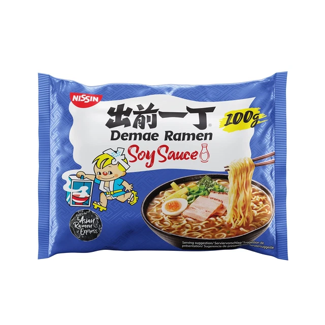 Pasta istantanea Nissin Demae ramen salsa di soia piatto di pasta 10 x 100 g NUOVO MHD 11/23