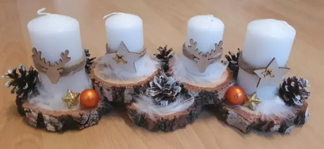 Holz Adventskranz, Adventsgesteck, Weihnachten Dekoration Kerze Silber,Gold