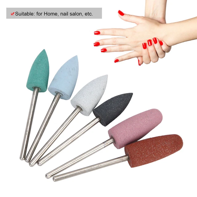 (Juego 07) 6 piezas Juego de brocas cortadoras de uñas Aleación y kit de brocas de clavos de silicona