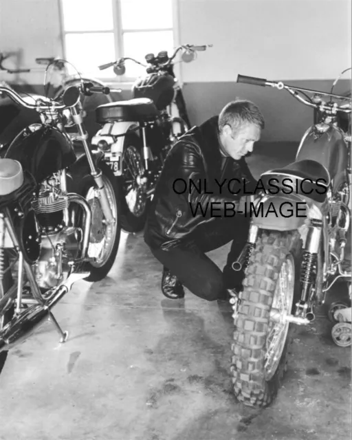 1968 Steve Mcqueen Working On His Dirt Bike Motorcycle Shop 8X10 Photo Service