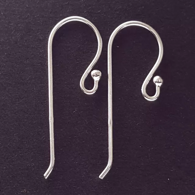 Ball Earring Hooks 28mm Long Wire Solid 925 Sterling Silver For Jewellery Making