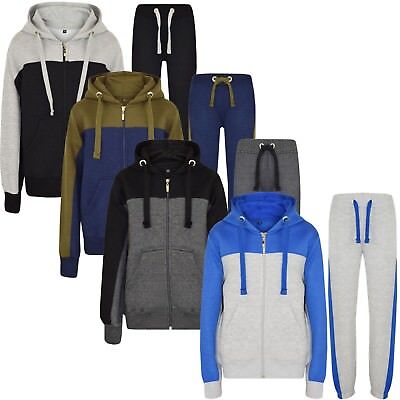 Boys Tracksuit New Kids Contrast Style Hooded Jogging Bottoms And Hoodie 4 CLRS